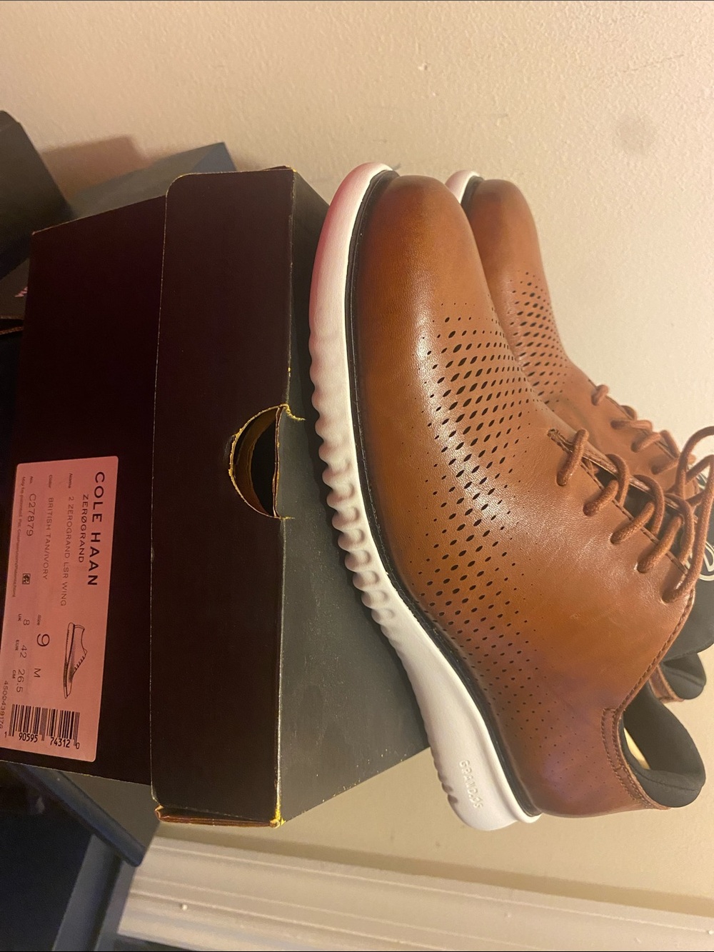 Cole Haan Brown Leather Perforated Lace-Up Casual Sneakers with White Sole